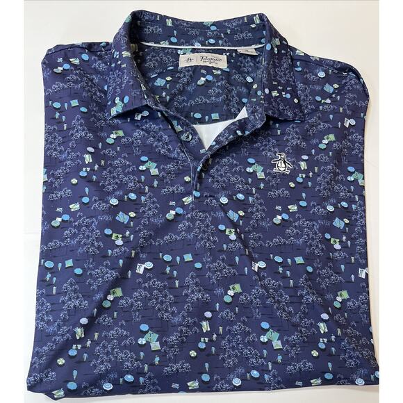 Penguin Men’s Golf Polo Blue Geometric Stretch‎ Performance 2X Beach Scene - Picture 7 of 7
